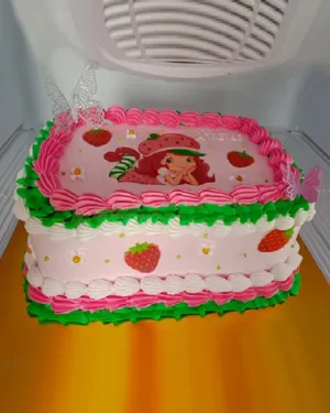 Torta cuadrada verde rosa
